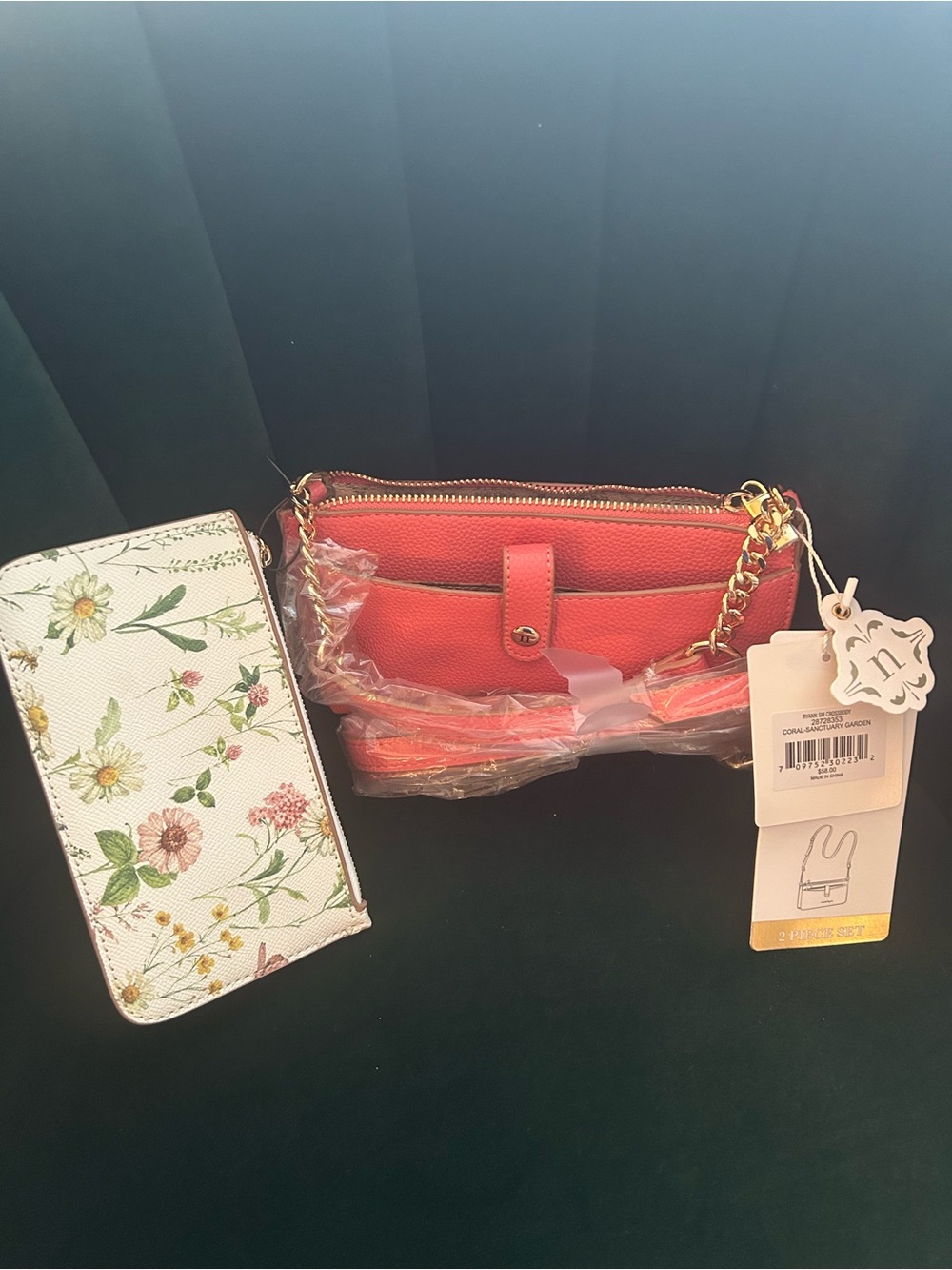 Nanette Lepore Coral Orange Crossbody Wristlet with Gold Chain